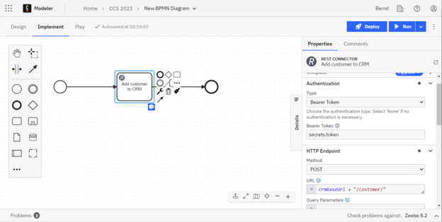 REST connector configured in BPMN